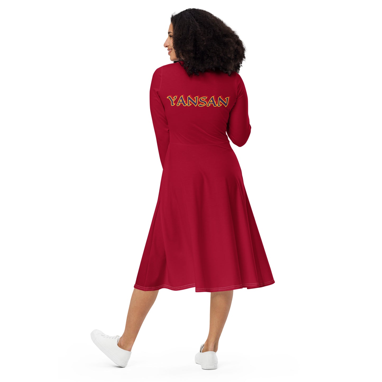 Oya Yansan Brick Red long sleeve midi dress