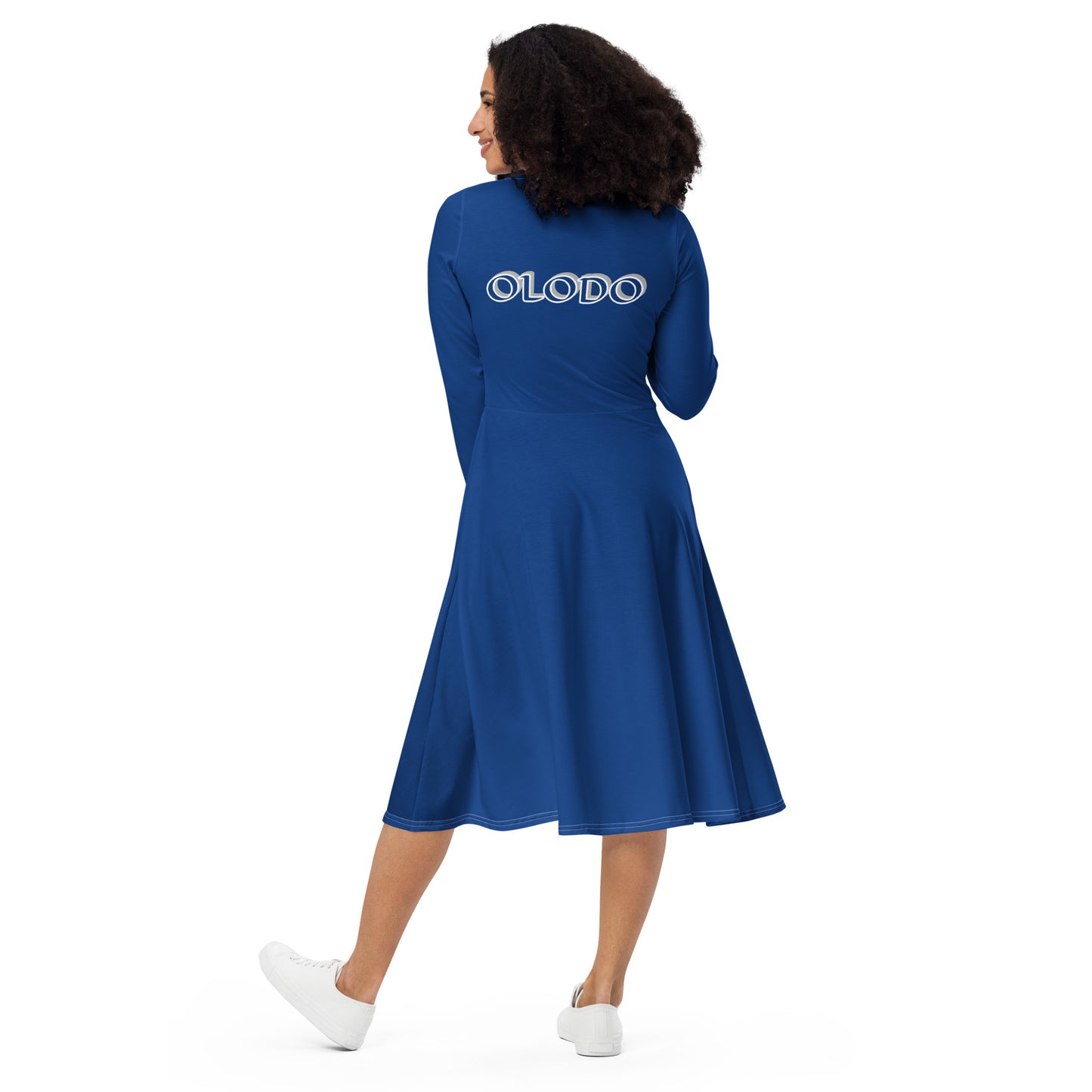 Yemaya Olodo 1 Blue long sleeve midi dress