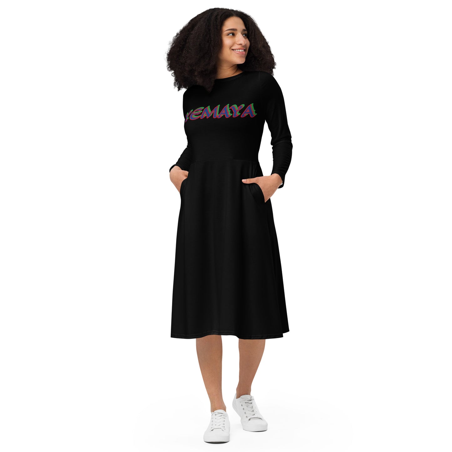 Yemaya Olodo 3 Black long sleeve midi dress