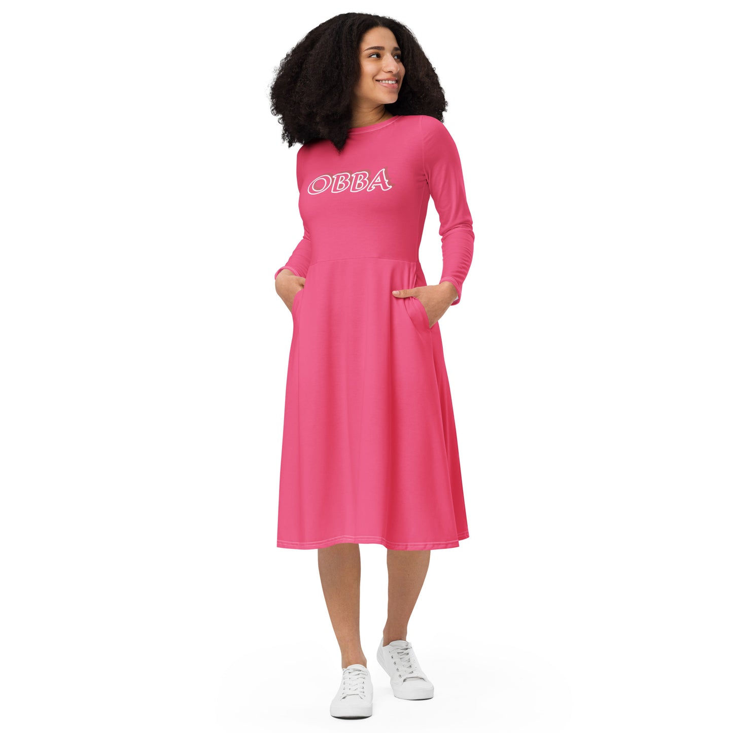 Obba Nani long sleeve midi dress Royal Pink