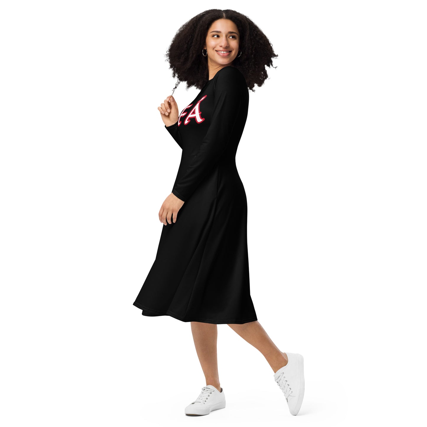 IFÁ Ájé Funfun 2 Black long sleeve midi dress