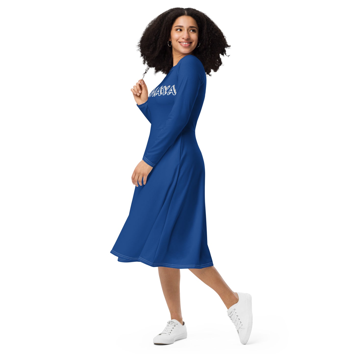 Yemaya Olodo 1 Blue long sleeve midi dress
