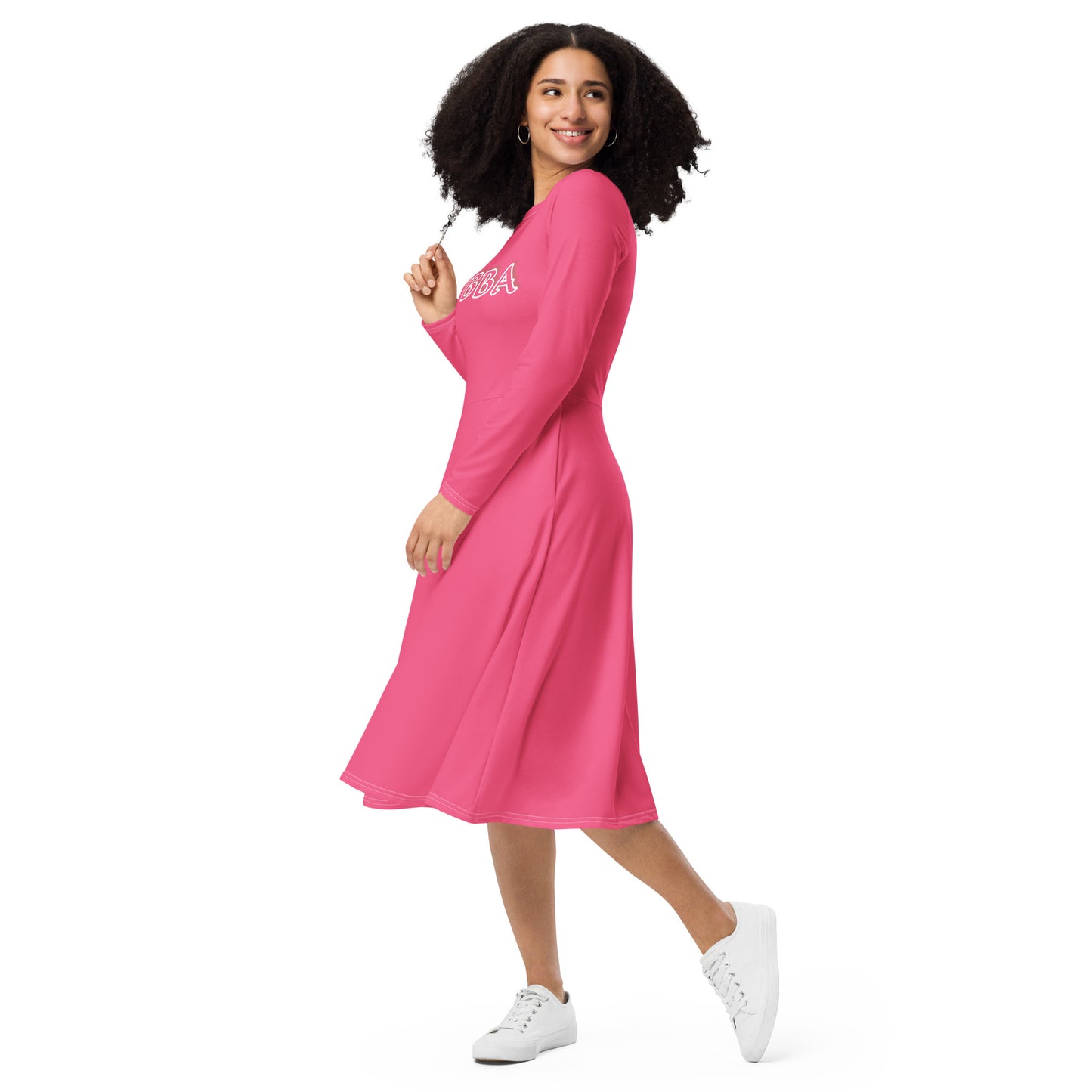 Obba Nani long sleeve midi dress Royal Pink