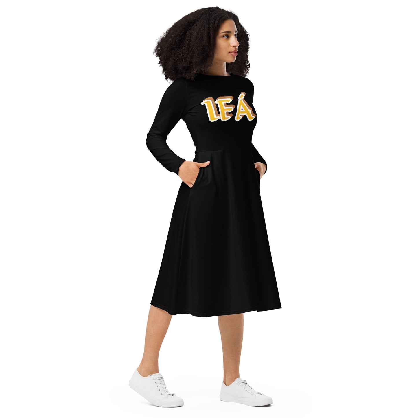 IFÁ Ela 1 Reverse Black long sleeve midi dress