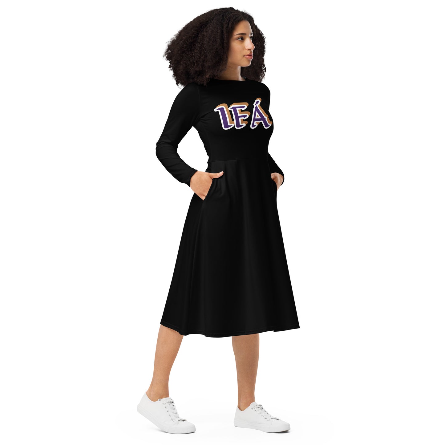IFÁ Love 3 Black long sleeve midi dress