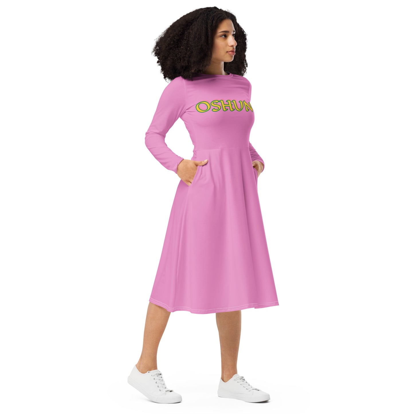 Oshun Ololodi Iyalode Lucumi long sleeve midi dress Pink
