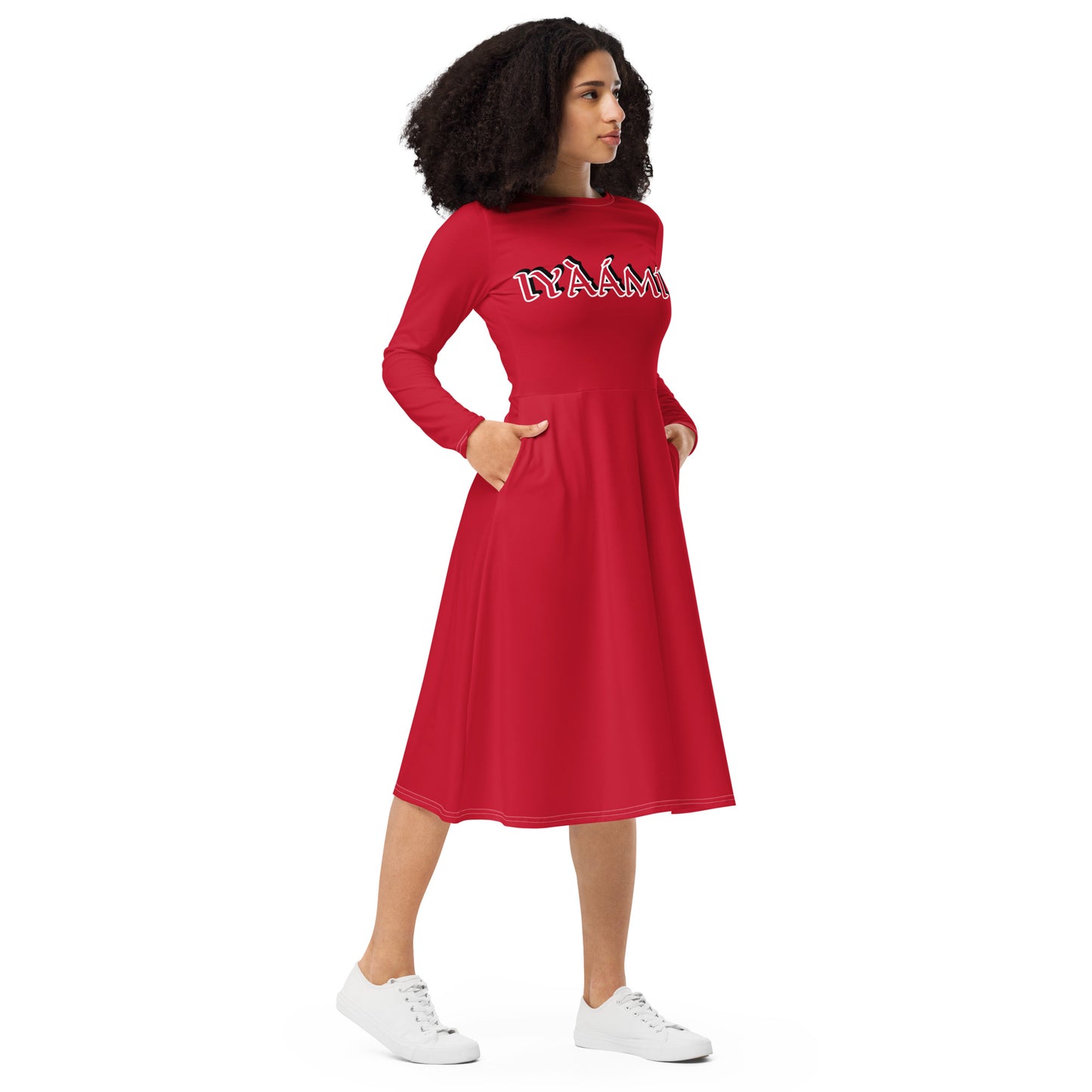 Iyaami Ájé Pupa Red long sleeve midi dress