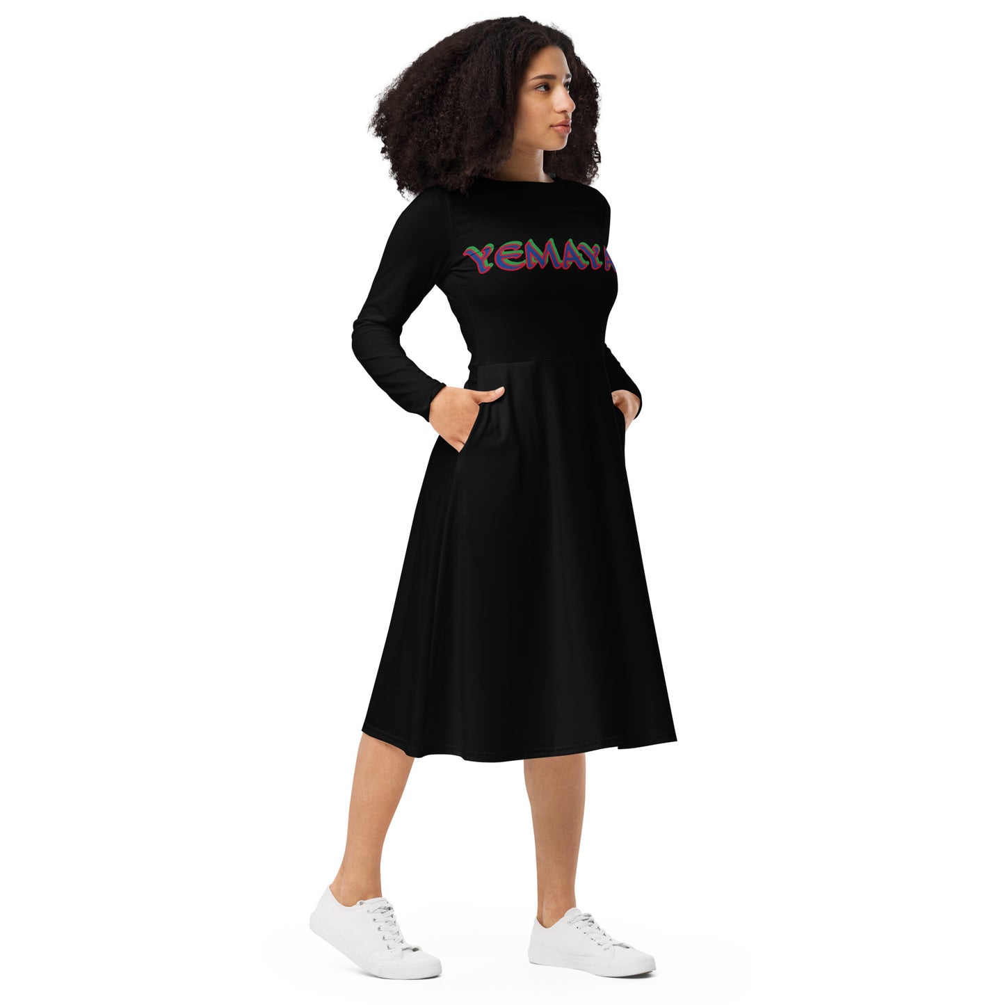 Yemaya Olodo 3 Black long sleeve midi dress