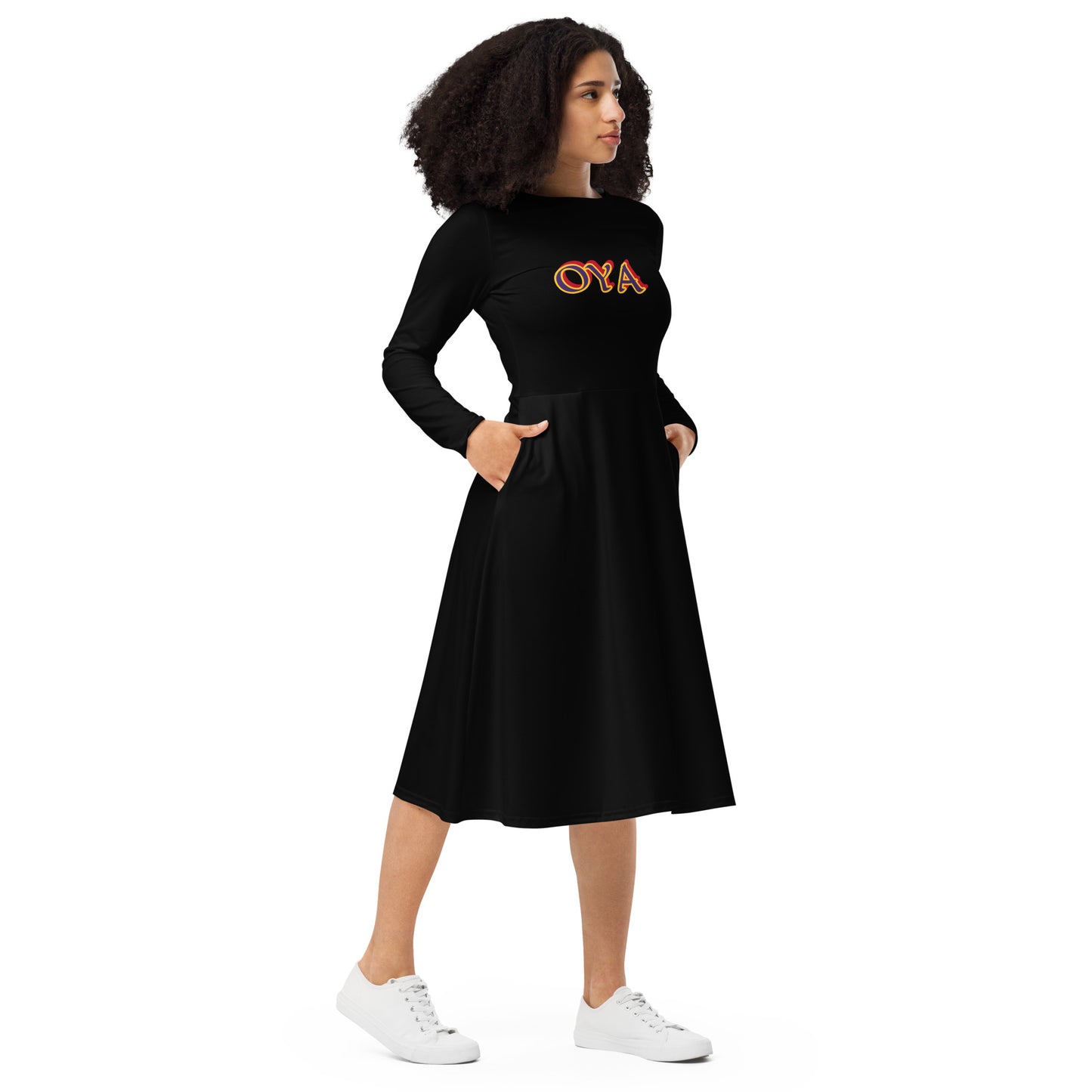 Oya Yansan Black long sleeve midi dress
