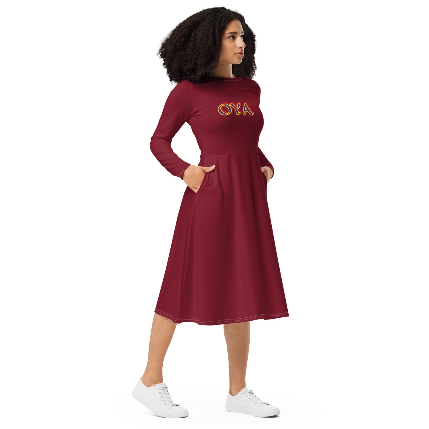 Oya Yansan Wine long sleeve midi dress