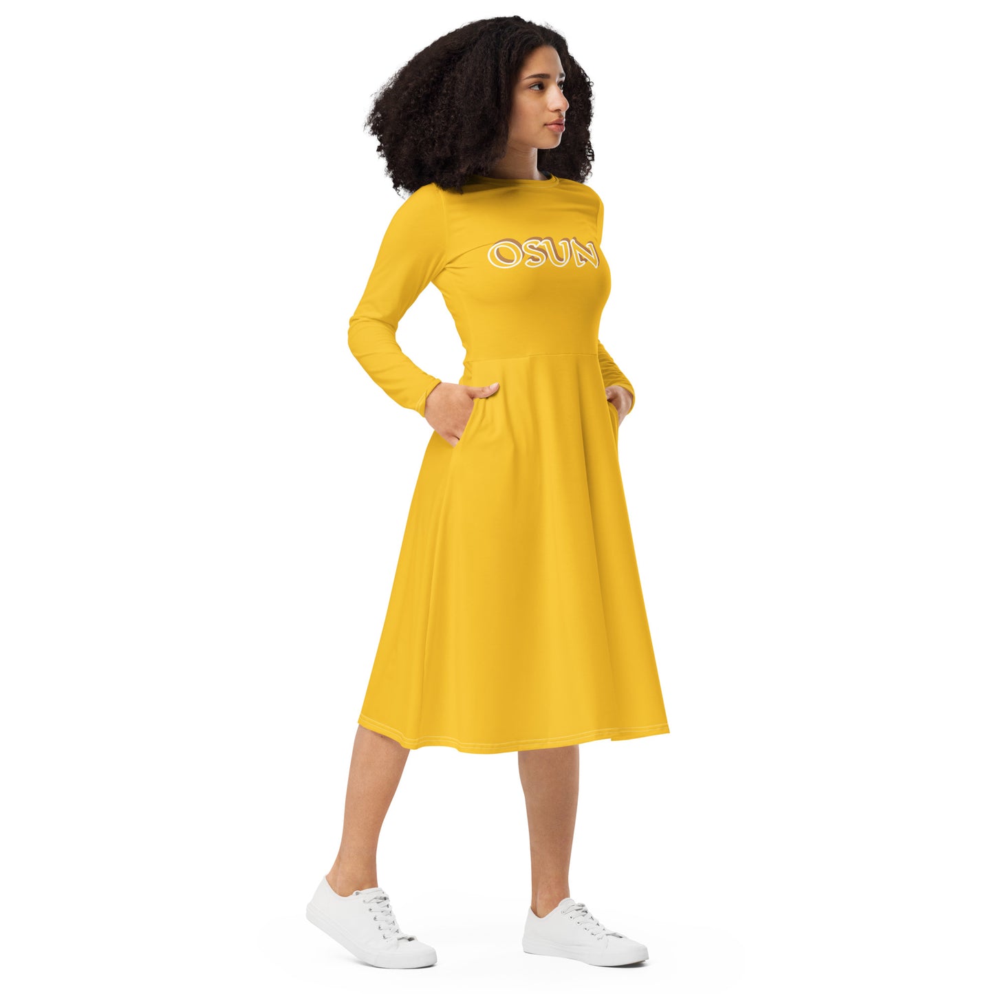 Osun Iyalode Isese Yellow long sleeve midi dress