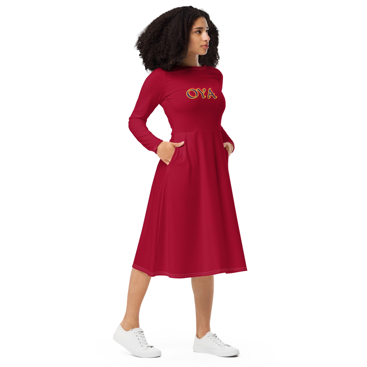 Oya Yansan Brick Red long sleeve midi dress