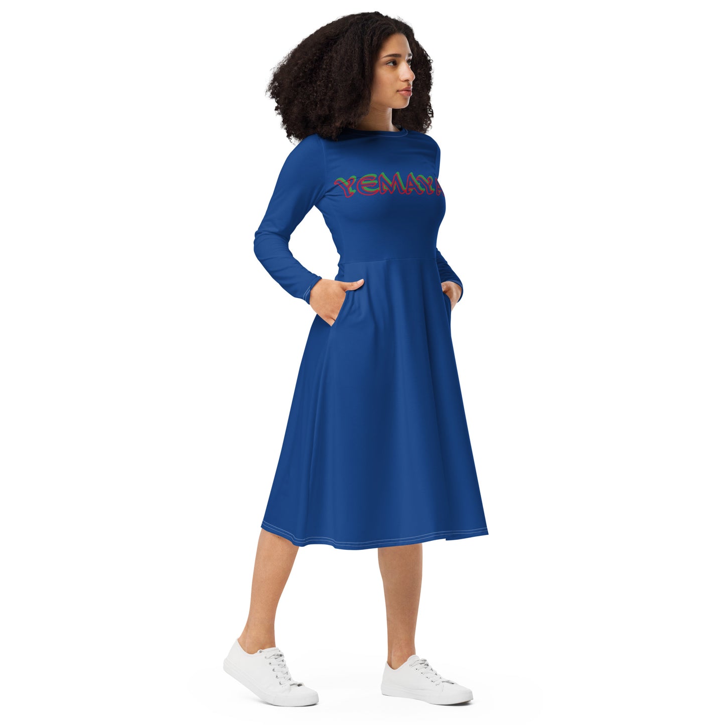 Yemaya Olodo 3 Blue long sleeve midi dress