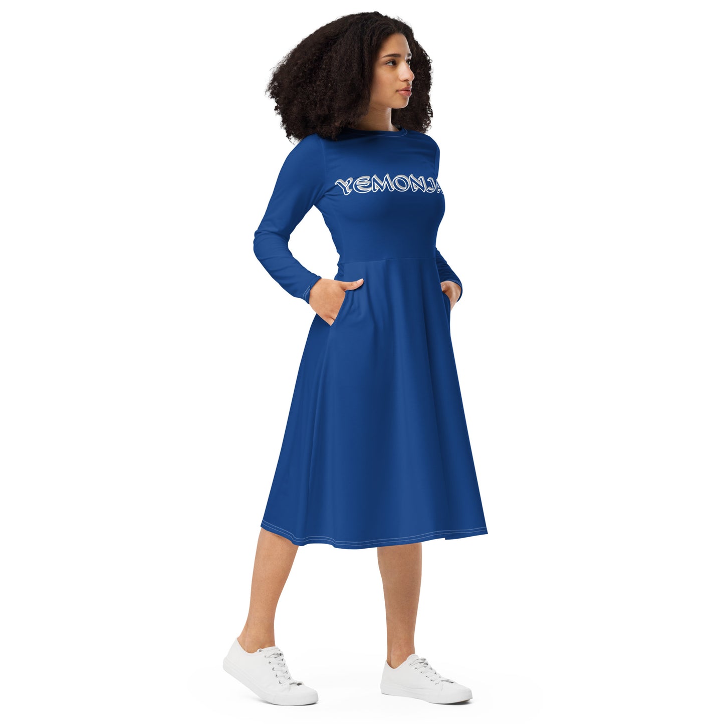Yemonja Olodo Blue long sleeve midi dress