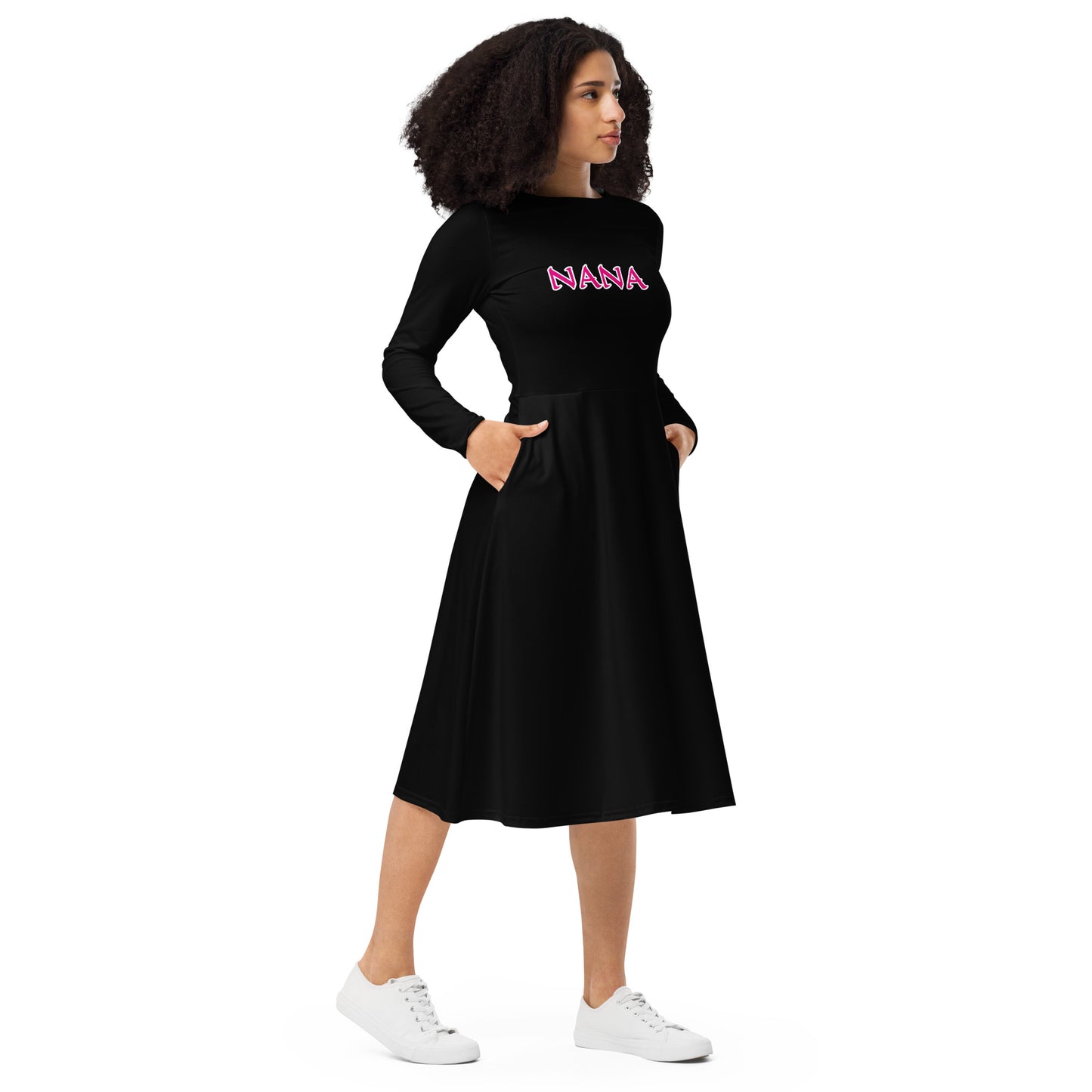 Nana Buruku Black long sleeve midi dress