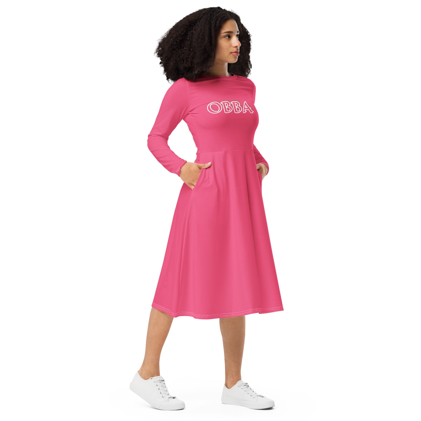 Obba Nani long sleeve midi dress Royal Pink