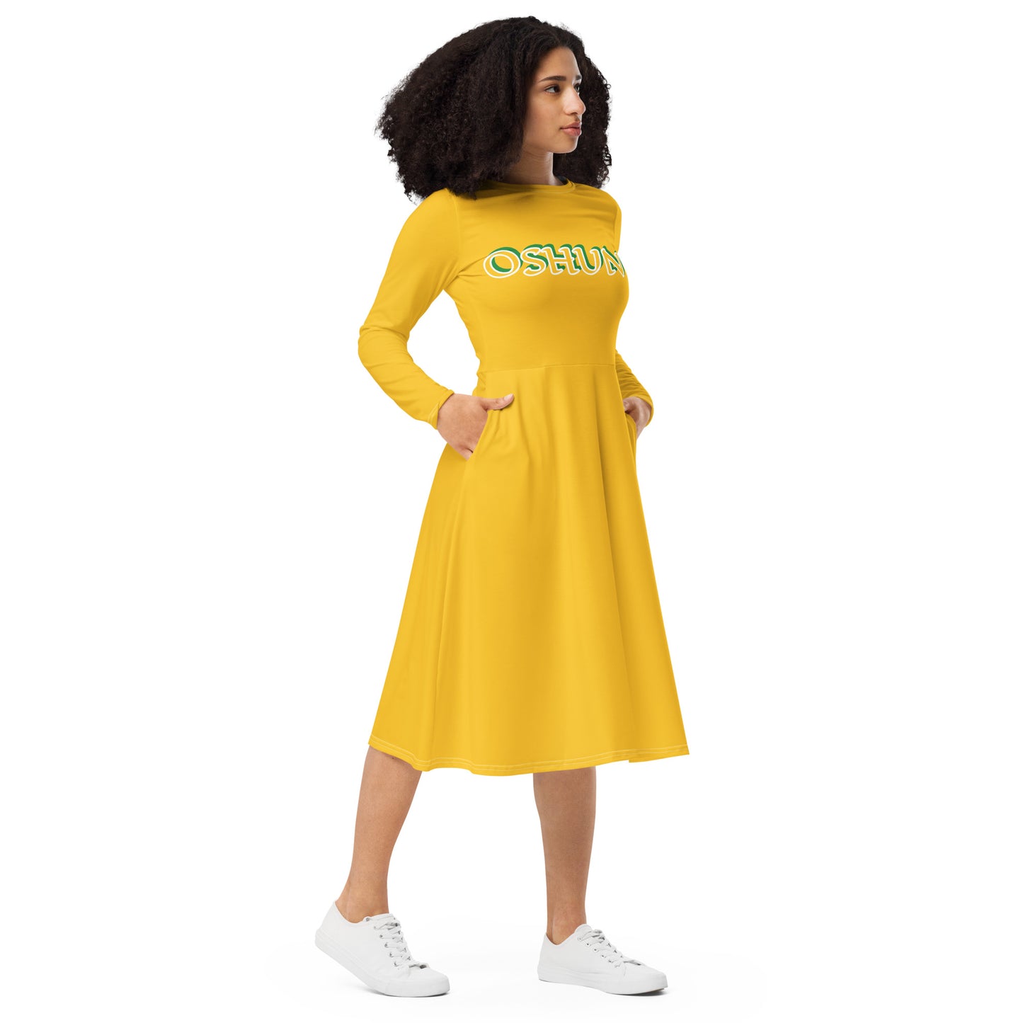 Oshun Iyalode Lucumi long sleeve midi dress Yellow