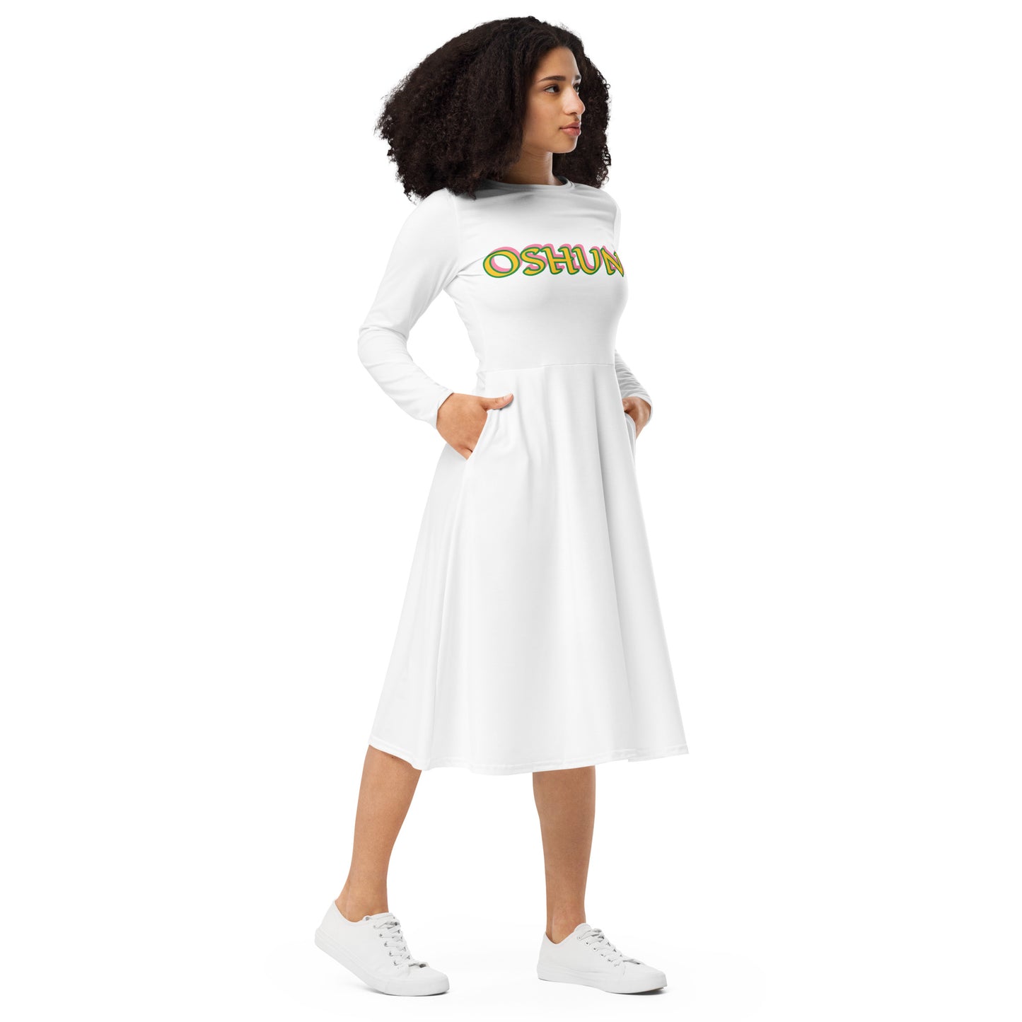 Oshun Ololodi Iyalode Lucumi long sleeve midi dress