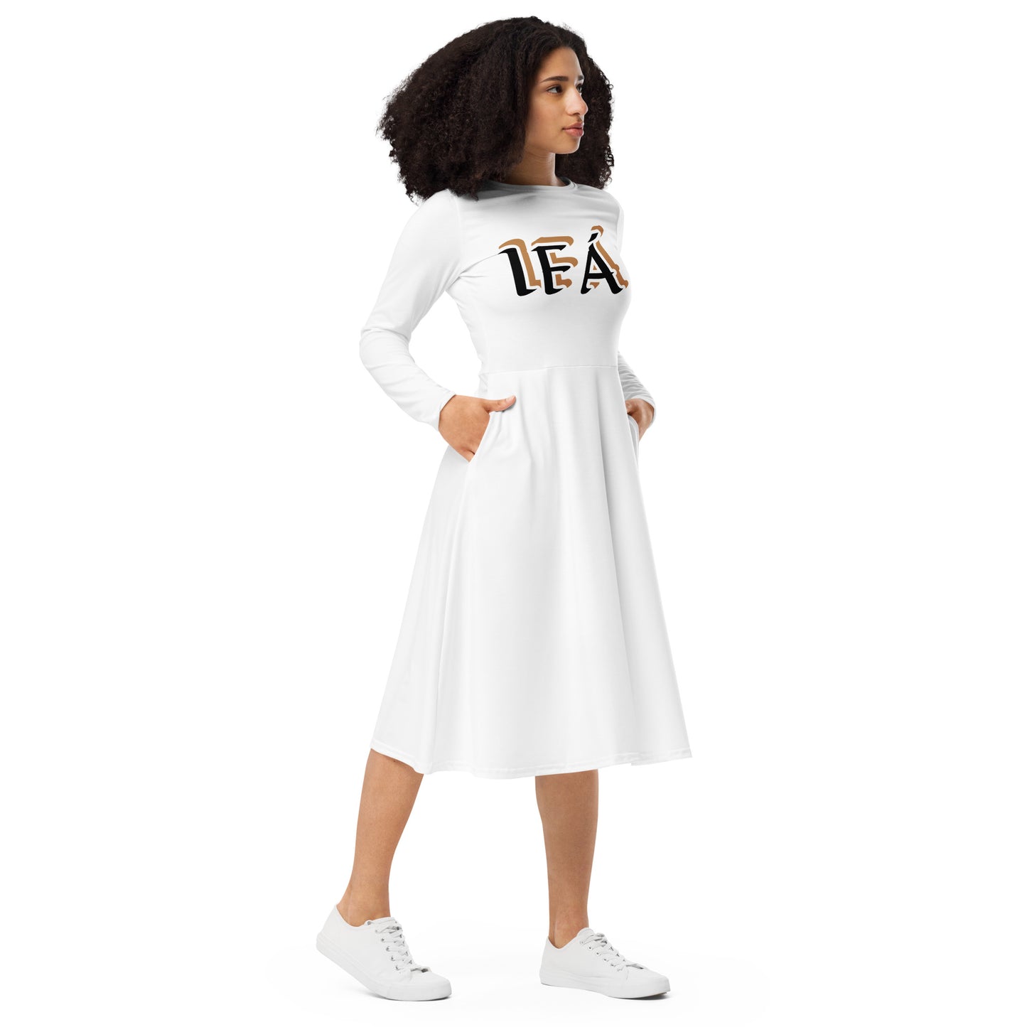IFÁ Gold Reverse long sleeve midi dress