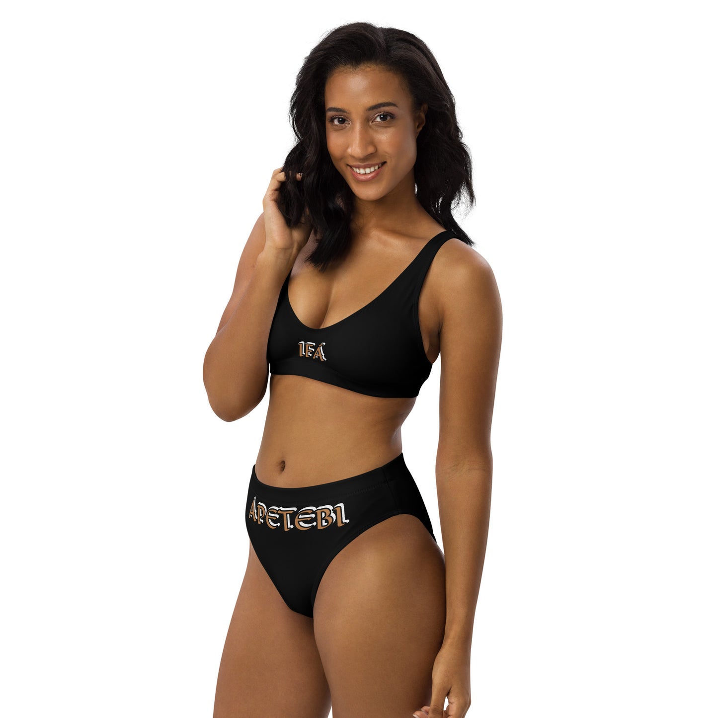 IFÁ Apetebi Lucumi Black high-waisted bikini Gold/White