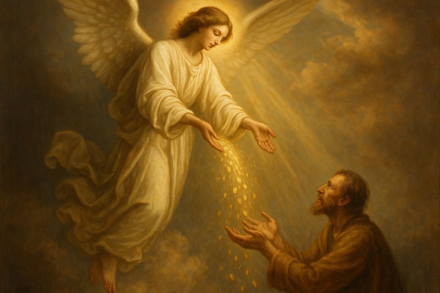 Angelic person delivering a miracle of financial help