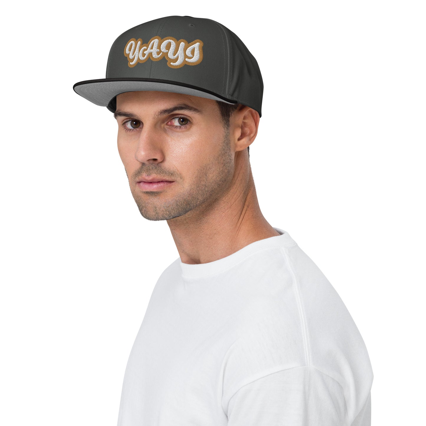 Yayi White/Gold White embroidered Snapback Hat