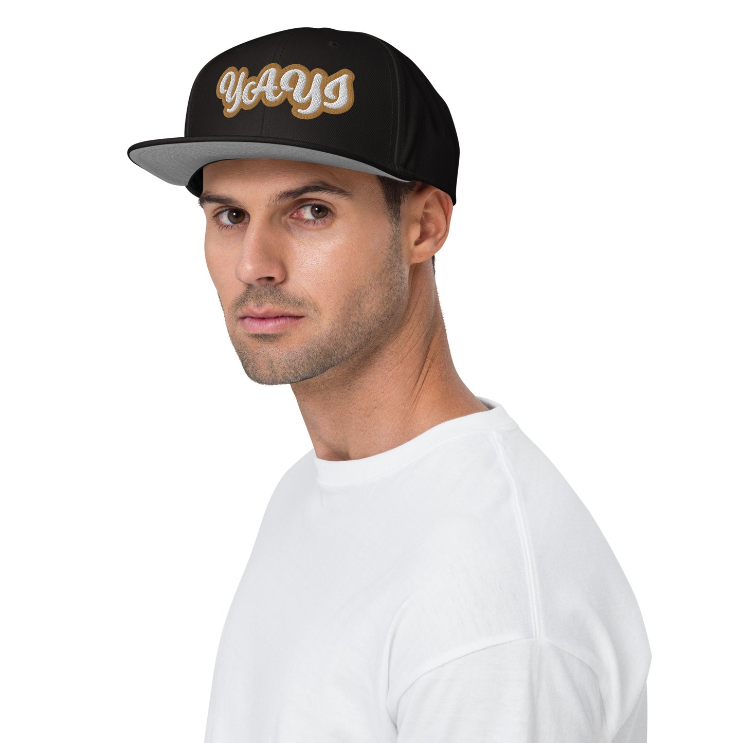 Yayi White/Gold White embroidered Snapback Hat