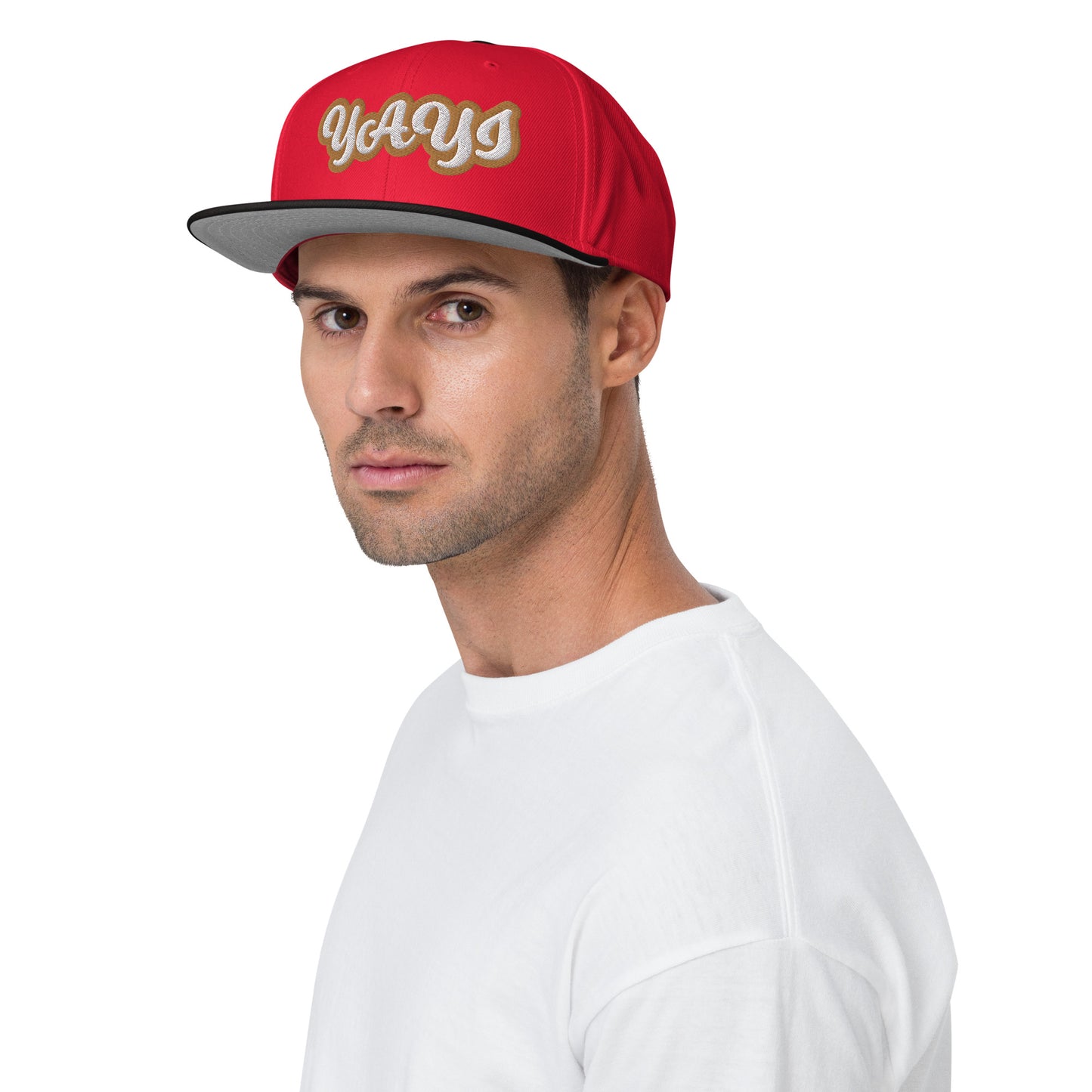 Yayi White/Gold White embroidered Snapback Hat