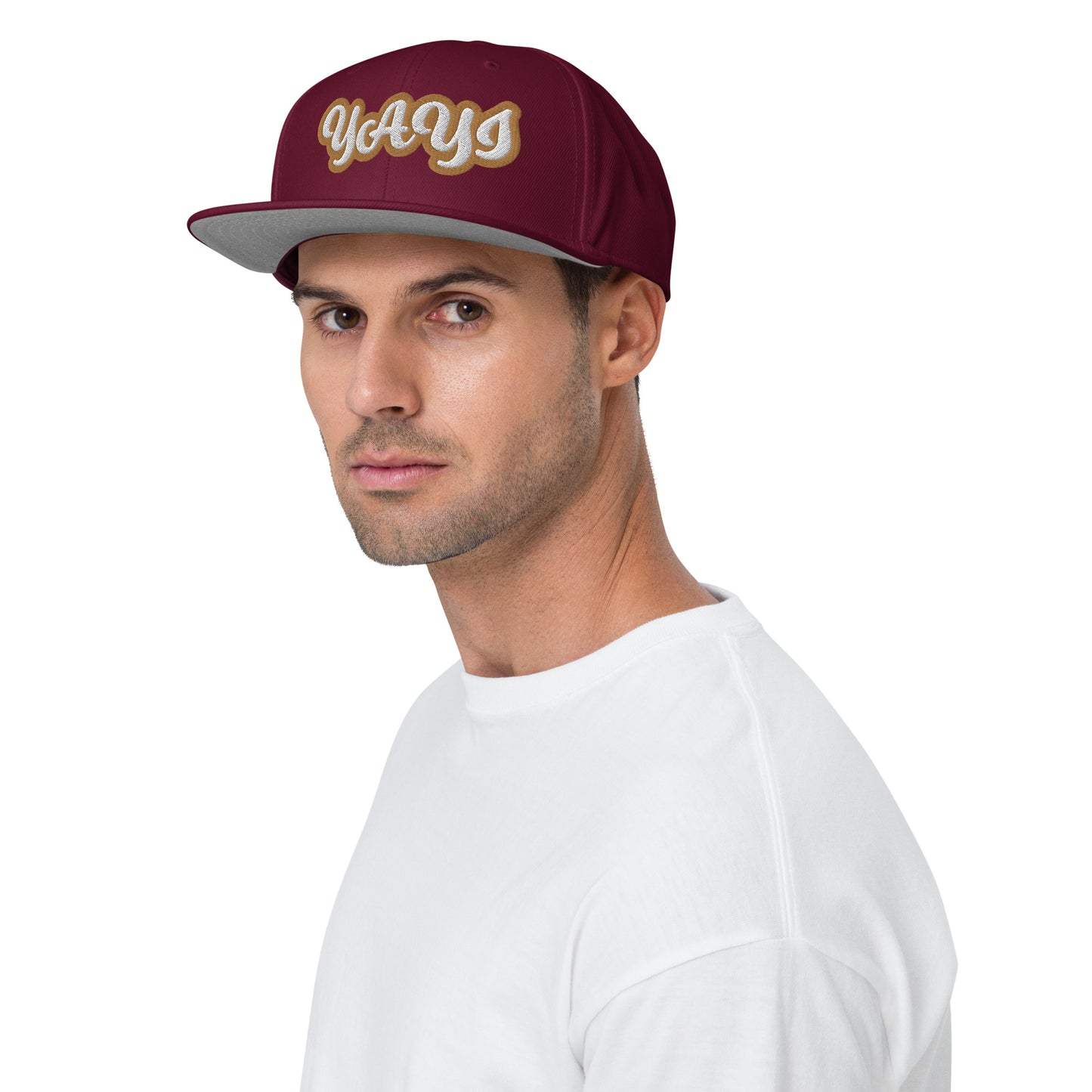 Yayi White/Gold White embroidered Snapback Hat
