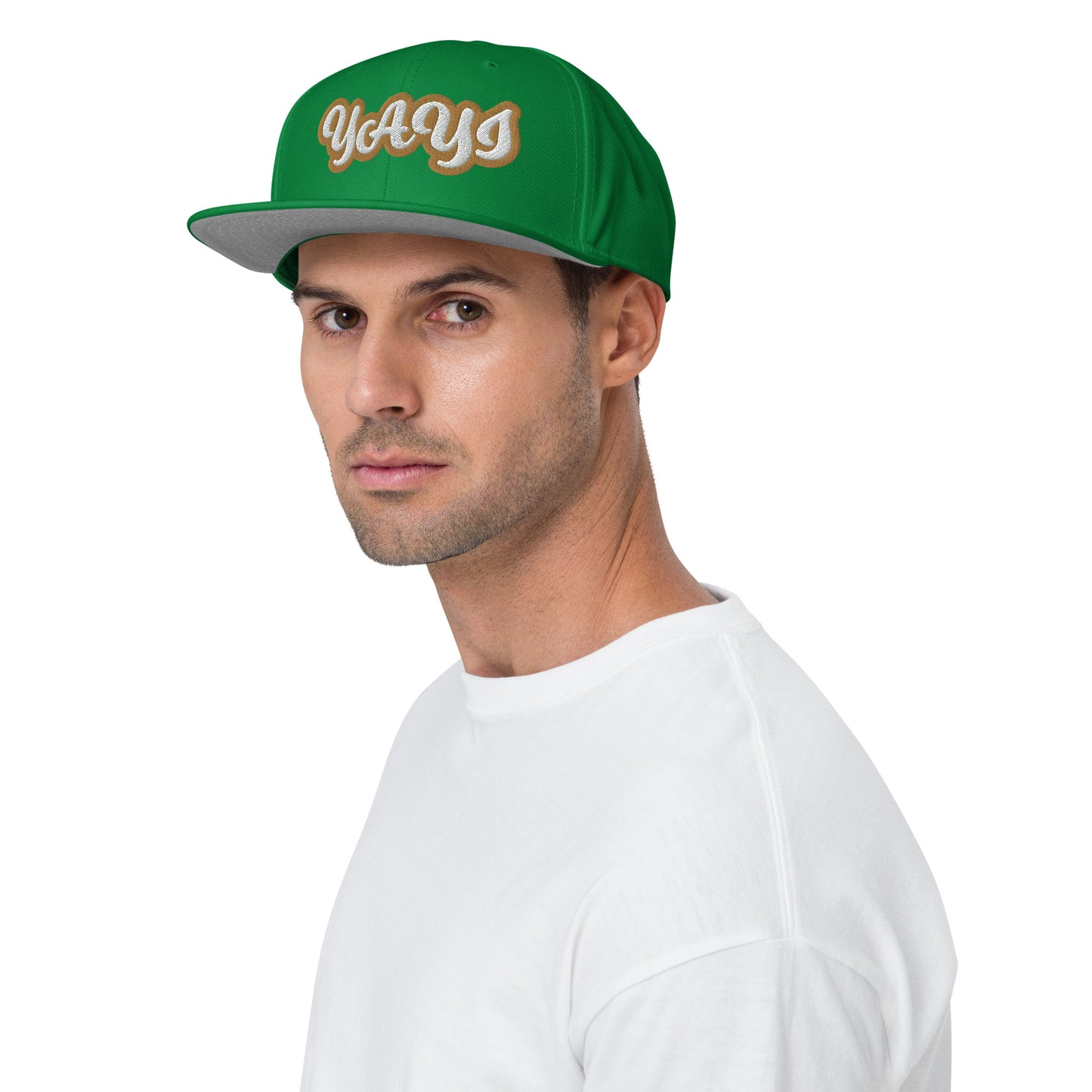 Yayi White/Gold White embroidered Snapback Hat