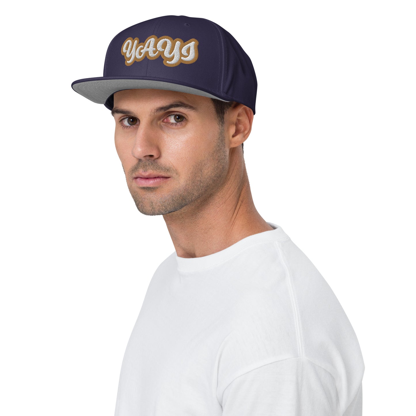 Yayi White/Gold White embroidered Snapback Hat