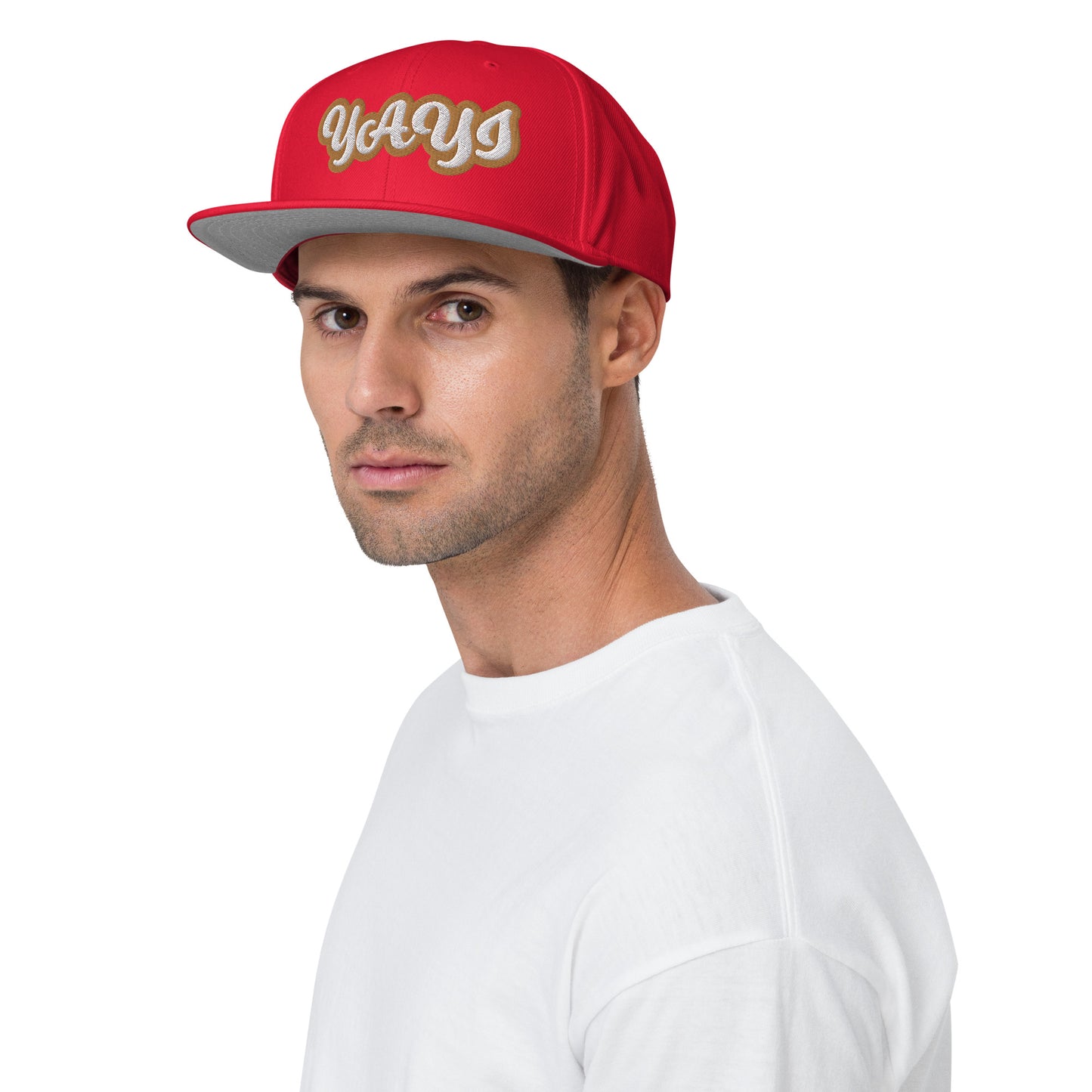 Yayi White/Gold White embroidered Snapback Hat