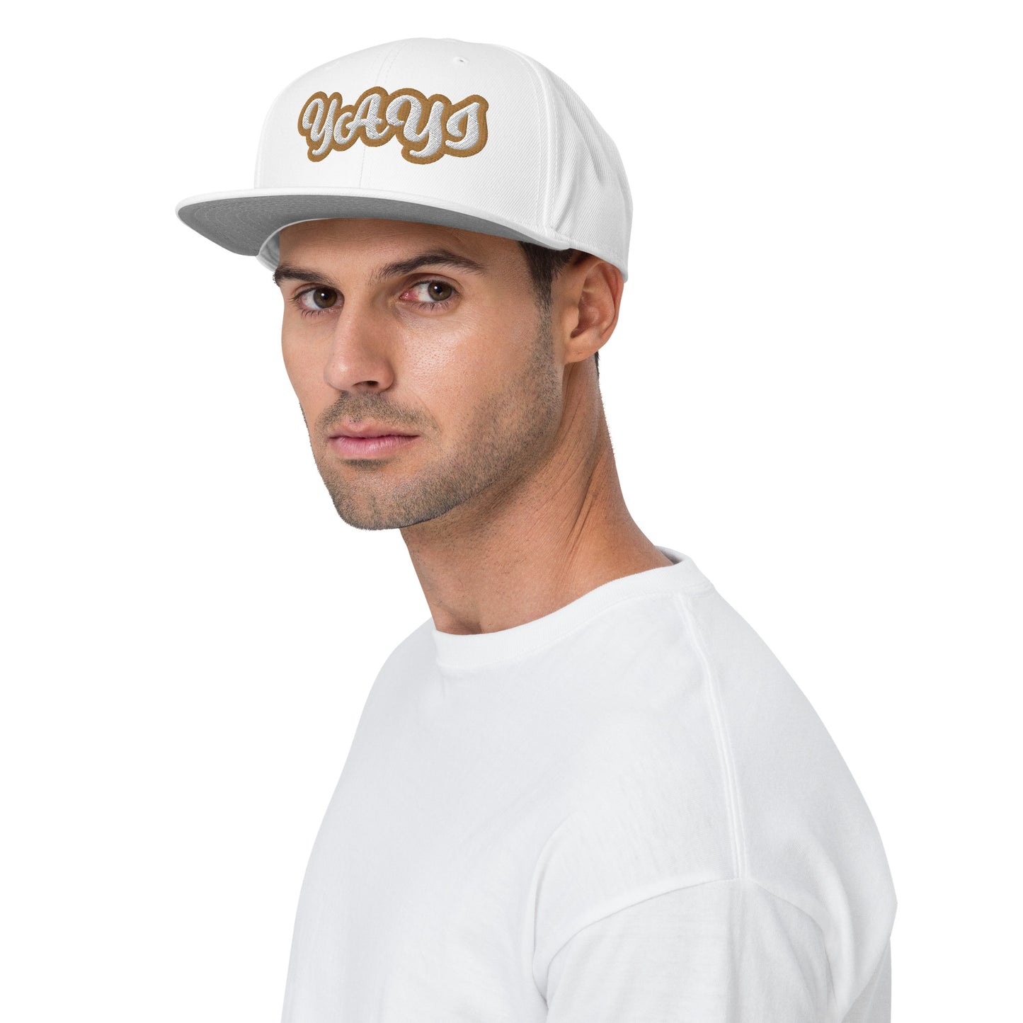 Yayi White/Gold White embroidered Snapback Hat