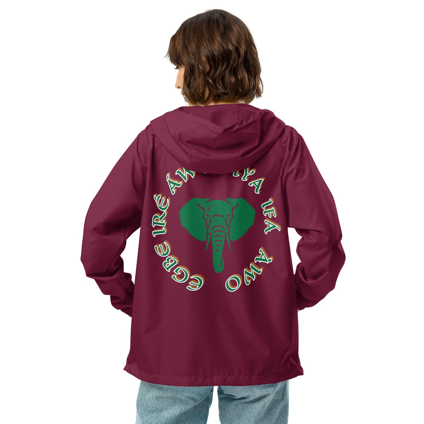 Egbe Apparel Logo Ifa icon Isese Reverse Unisex lightweight zip up windbreaker