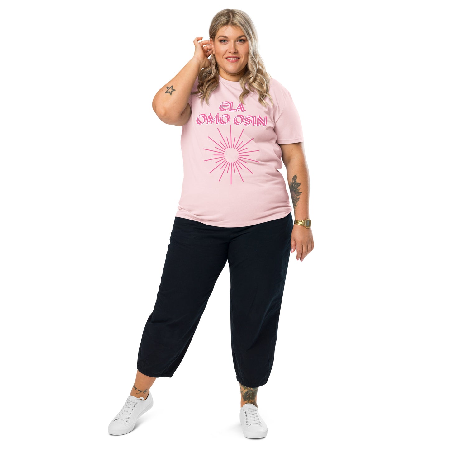 ELA Omo Osin Meji pink Unisex organic cotton t-shirt