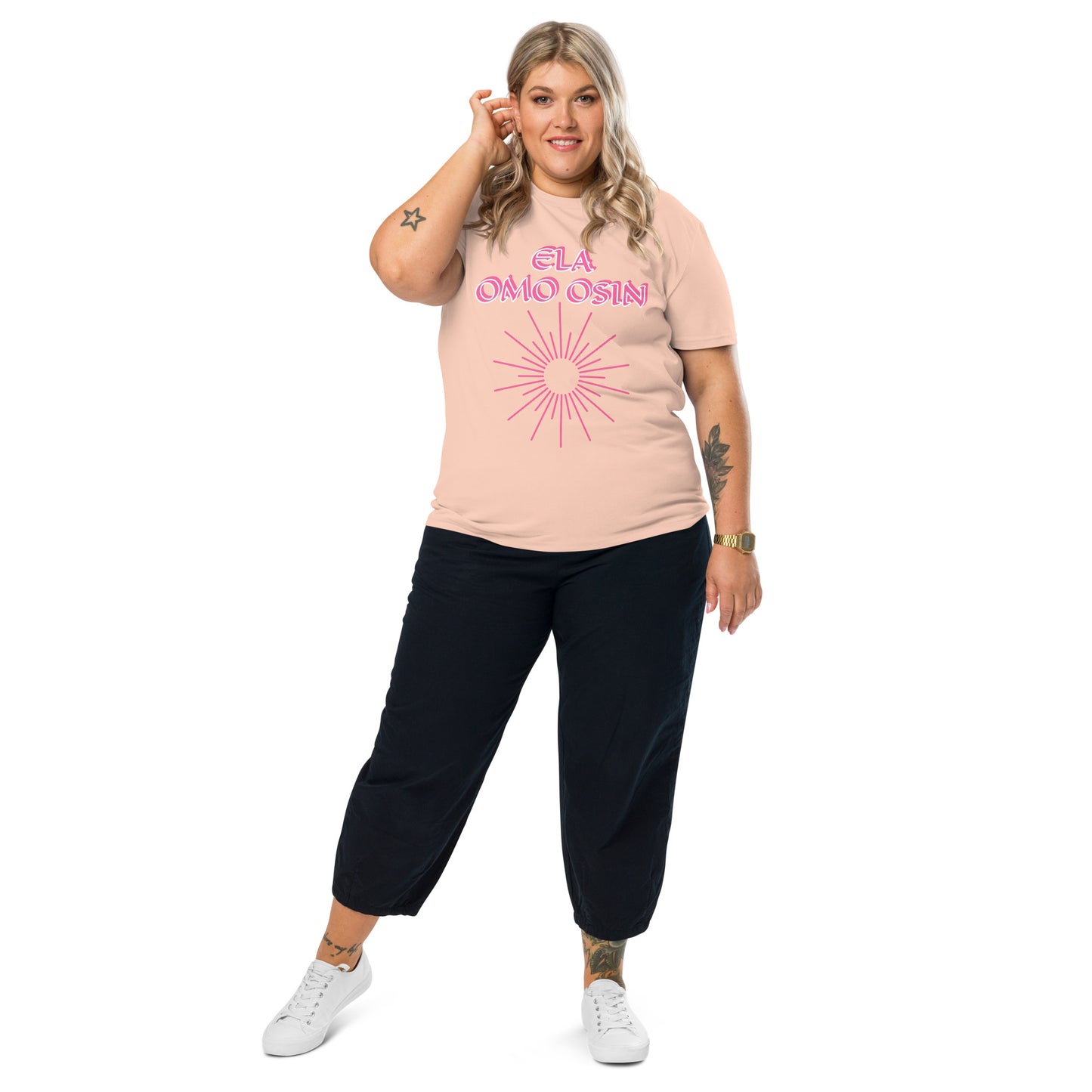 ELA Omo Osin Meji pink Unisex organic cotton t-shirt