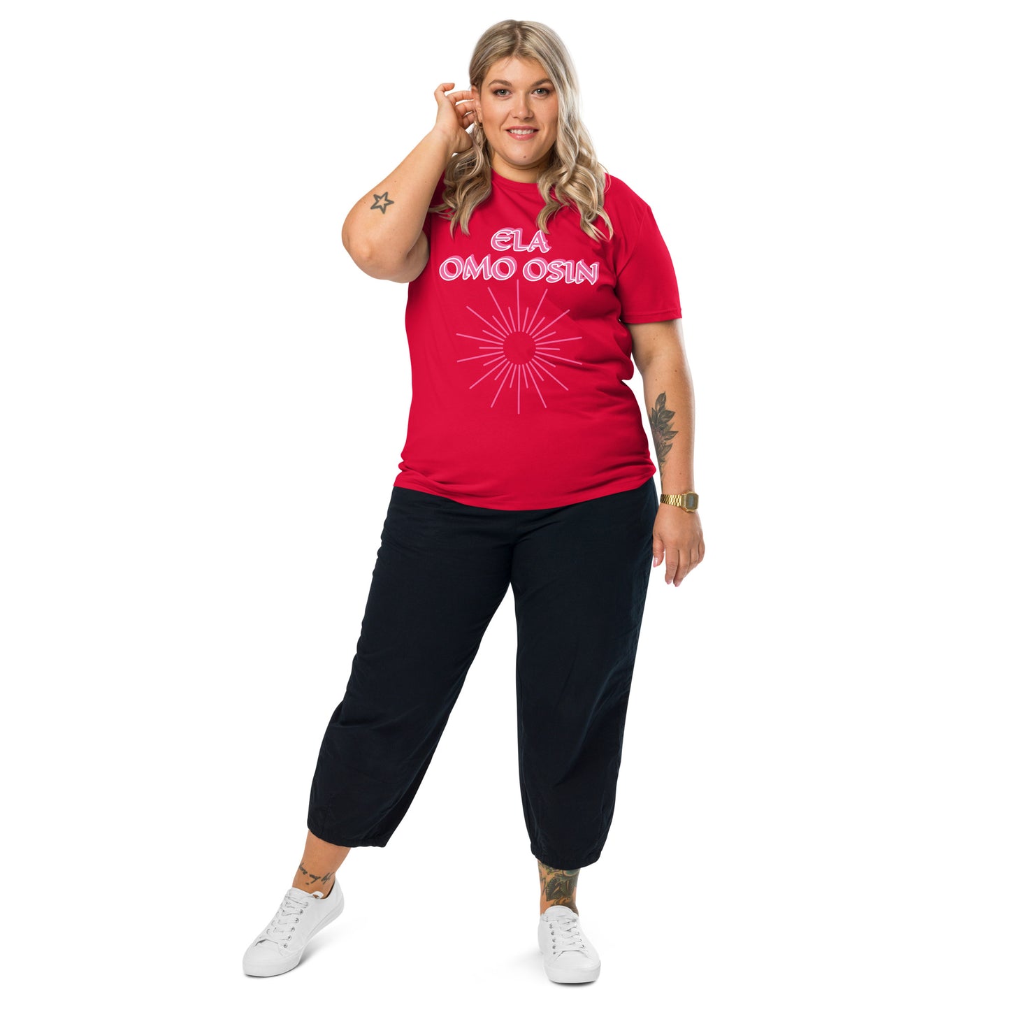 ELA Omo Osin Meji pink Unisex organic cotton t-shirt