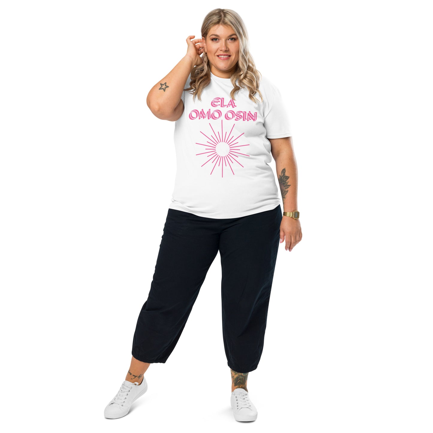 ELA Omo Osin Meji pink Unisex organic cotton t-shirt