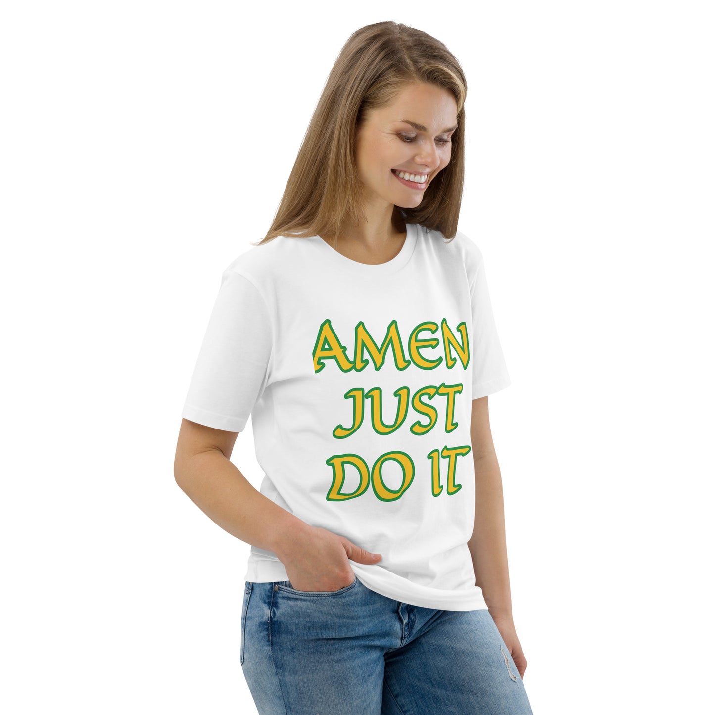 Just Do Amen Green/Yellow Unisex organic cotton t-shirt