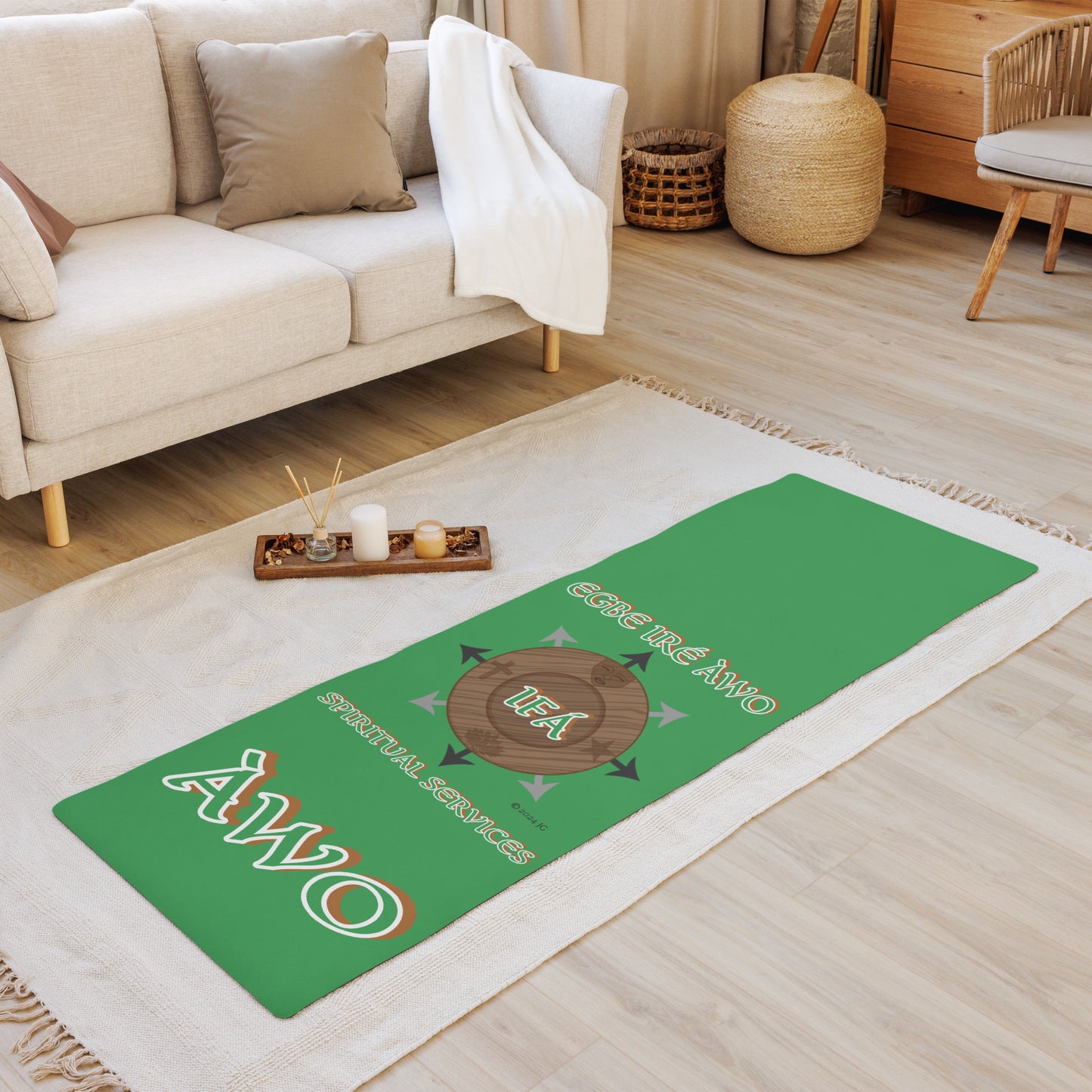 Egbe Ire Awo Logo Isese Spiritual Divination/yoga Green mat