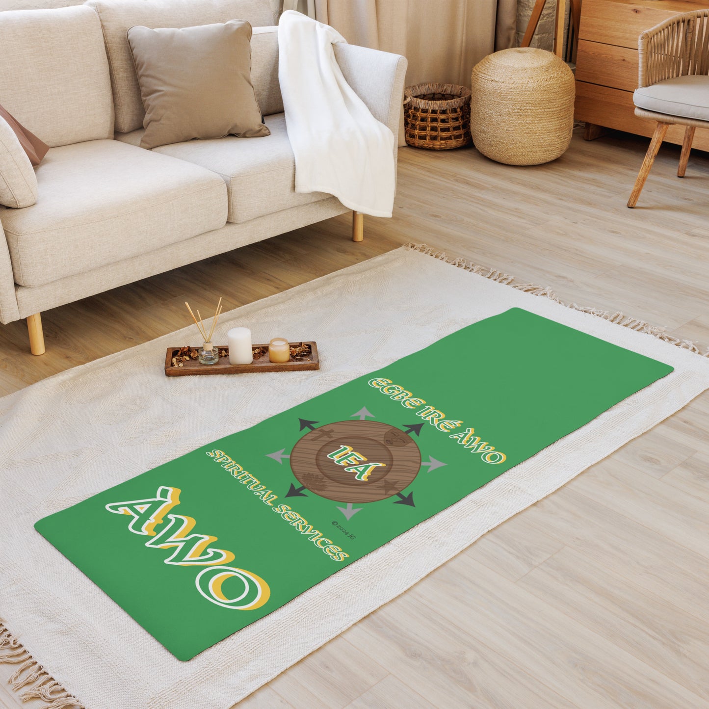 Egbe Ire Awo Logo Lucumi Spiritual Divination/yoga Green mat