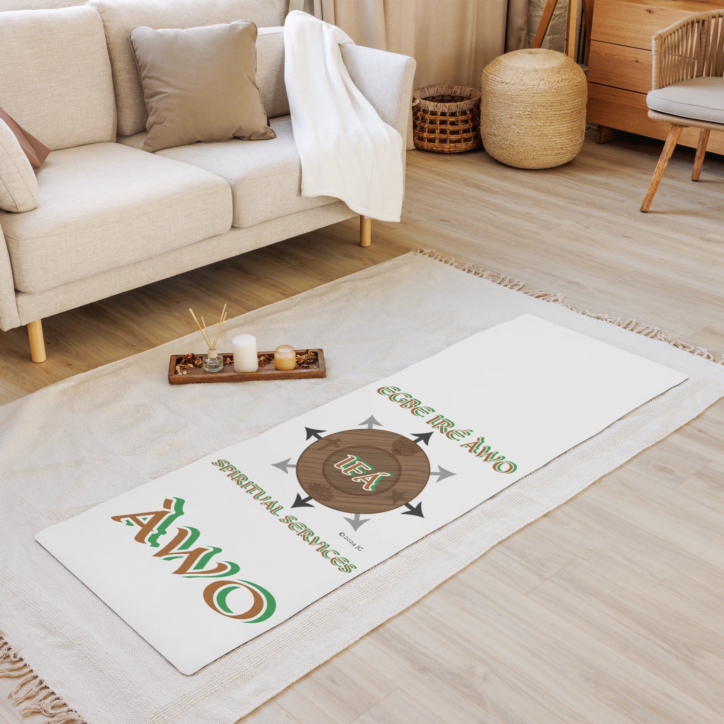 Egbe Ire Awo Logo Isese Spiritual Divination/yoga White mat