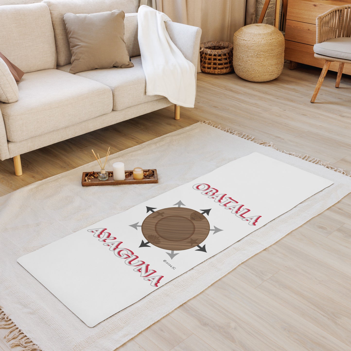 Egbe Logo OBATALA Ayaguna Spiritual Divination/yoga mat White