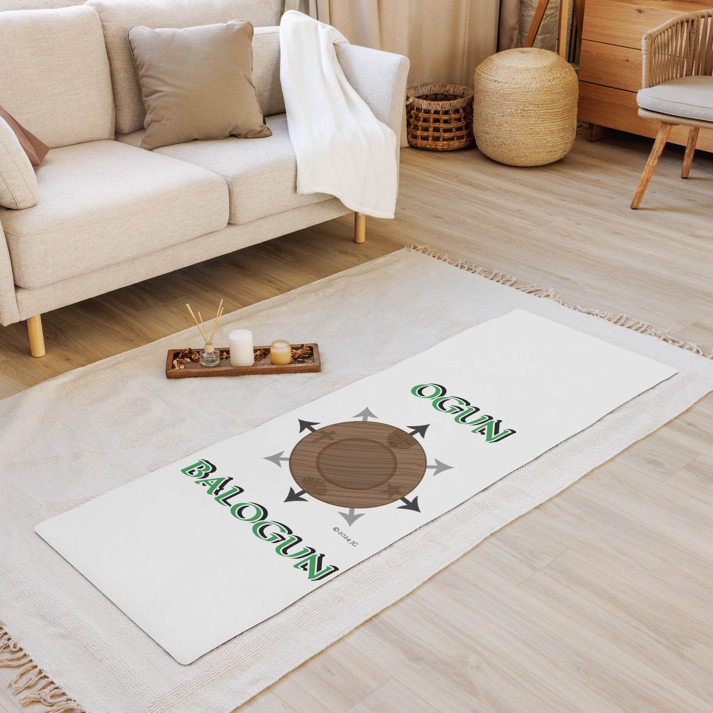 Egbe Logo Ogun Spiritual Divination/yoga mat White