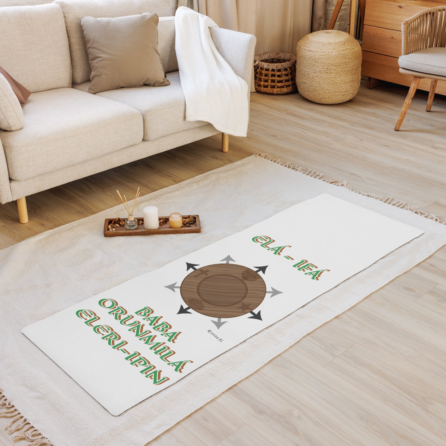 Egbe Logo Baba ORUNMILA Isese Spiritual Divination/yoga mat White