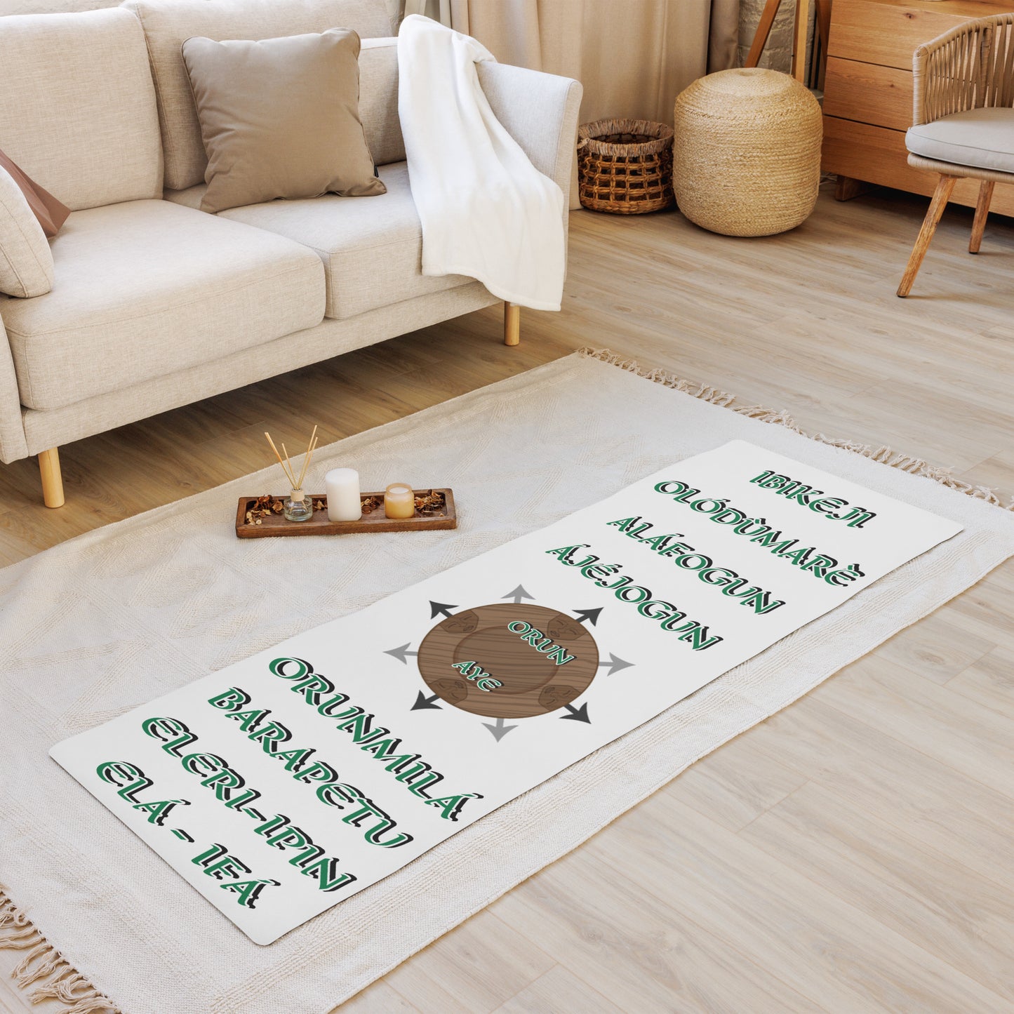 Egbe Logo IBIKEJI Olodumare ORUNMILA Ajejogun Spiritual Divination/yoga mat White