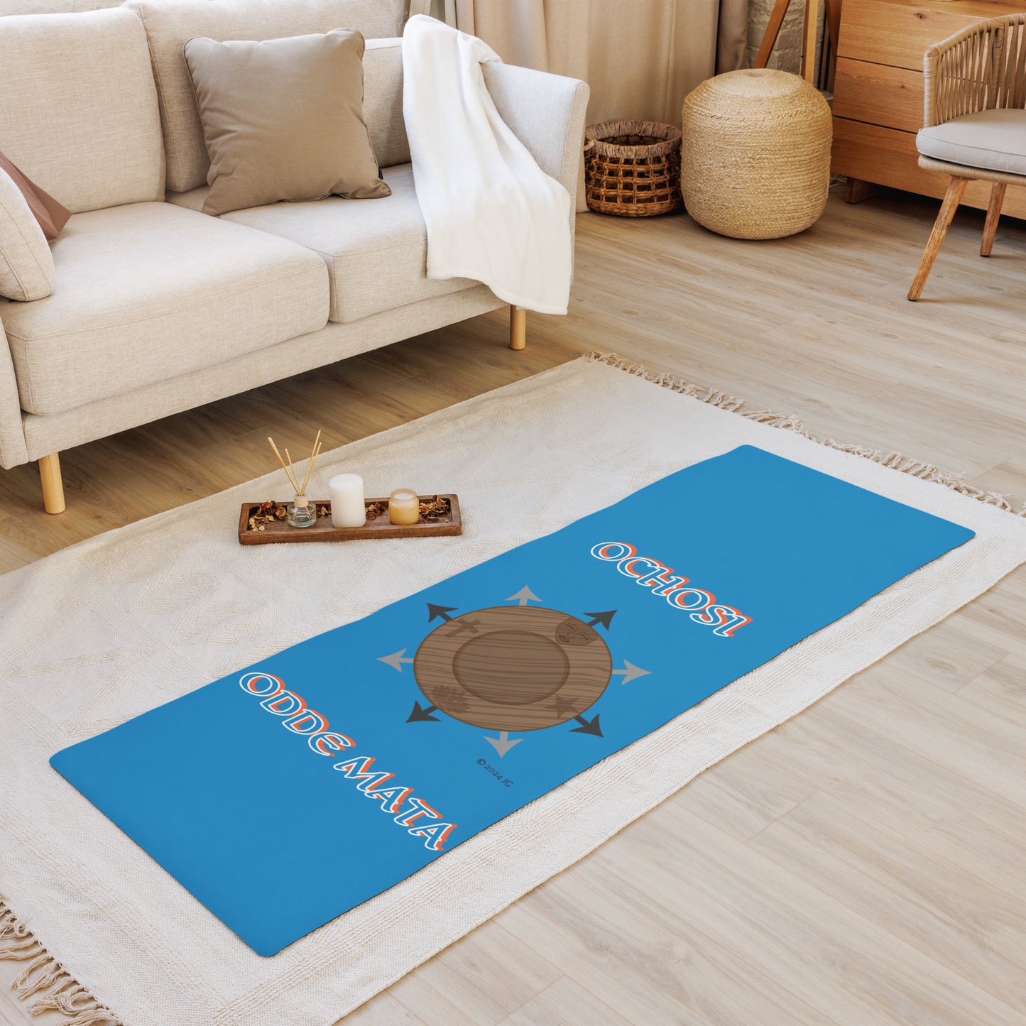 Egbe Logo OCHOSI ODDE MATA Lucumi Spiritual Divination/yoga mat Blue