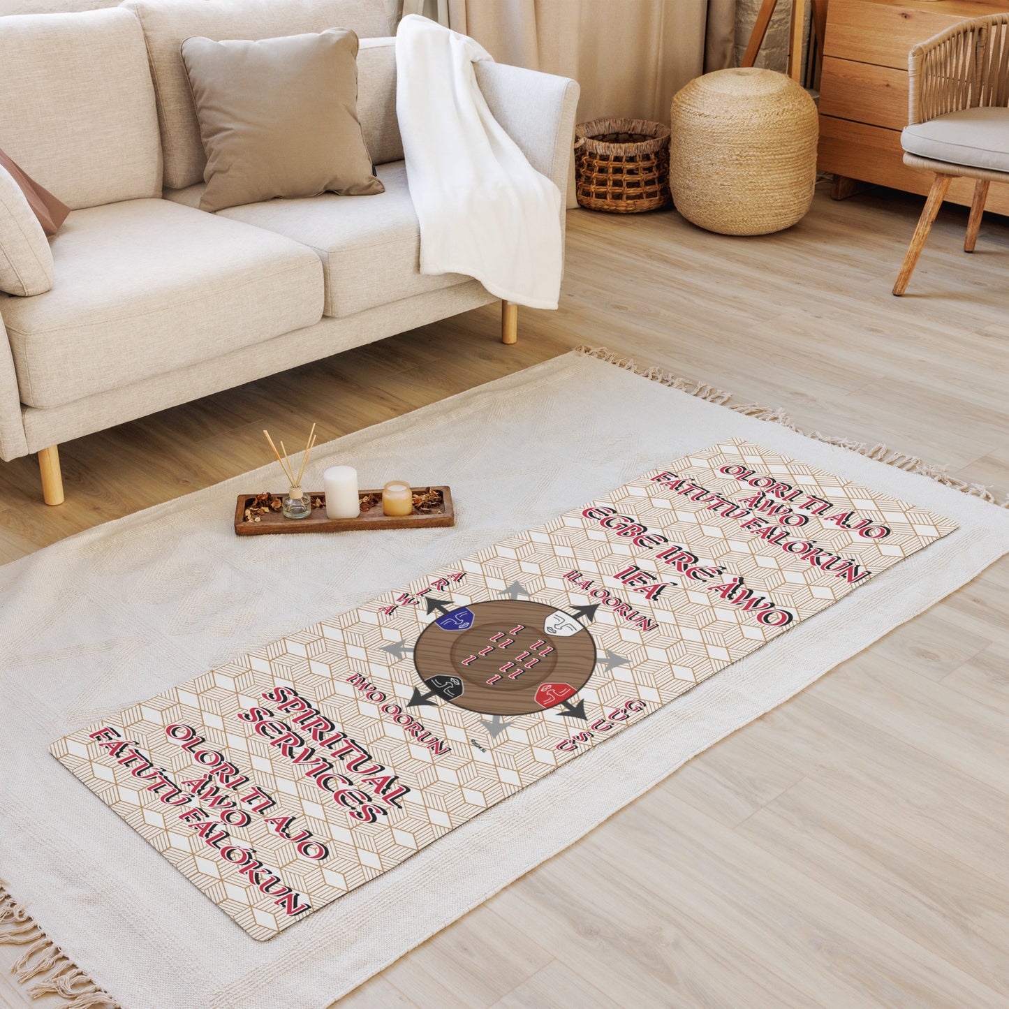 Personalized Signature Logo 6 Supreme Cardinal Directions Odu Divination/Yoga mat White