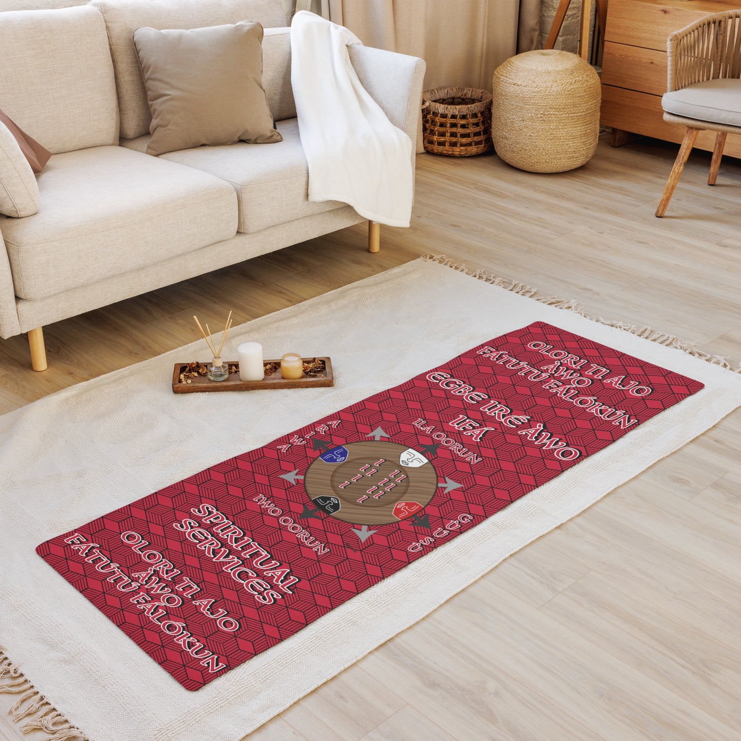 Personalized Signature Logo 6 Supreme Cardinal Directions Odu Divination/Yoga mat Red