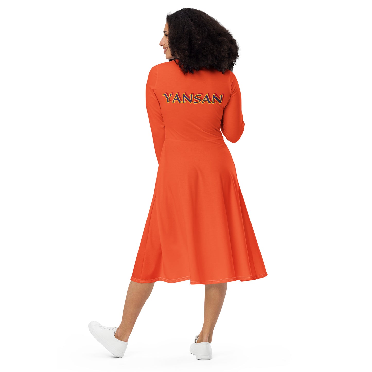 Oya YANSAN All-over print long sleeve midi dress Orange